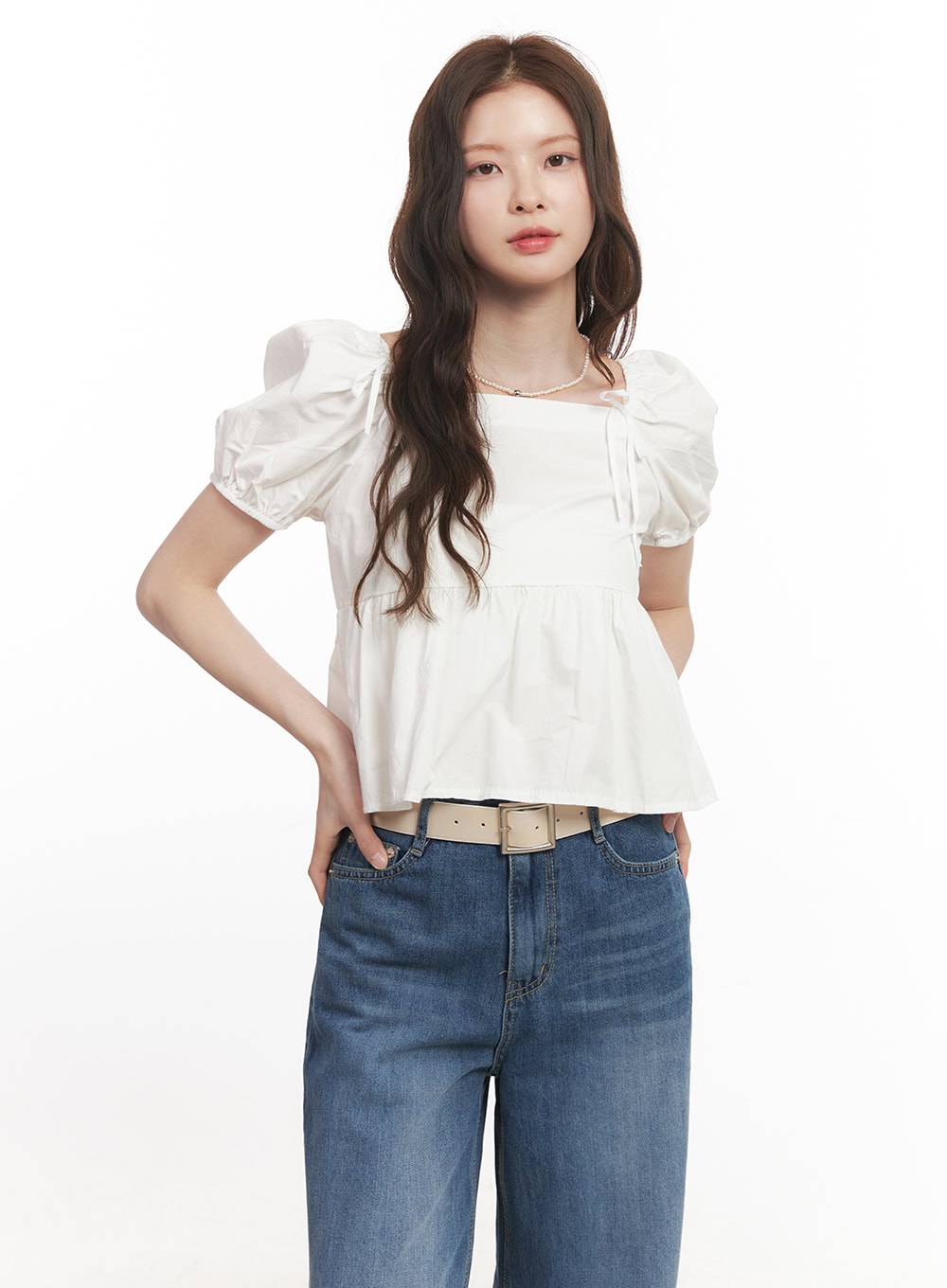 Lovely Ribbon Puff-Sleeve Blouse Top CA501