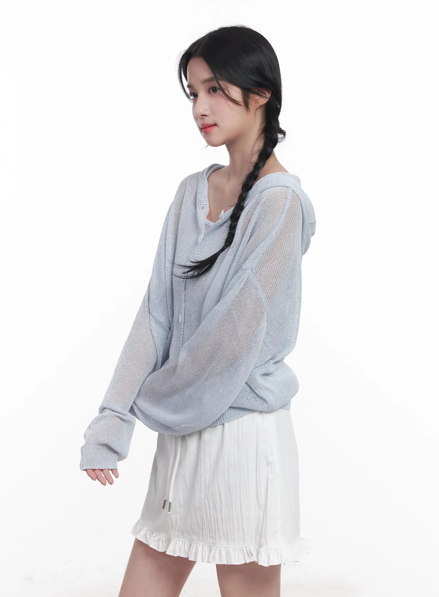 Sheer Buttoned Hooded Cardigan CU523