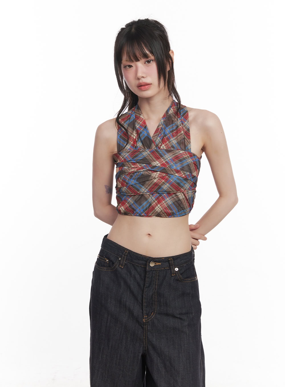 Plaid Print Halter Top CY520