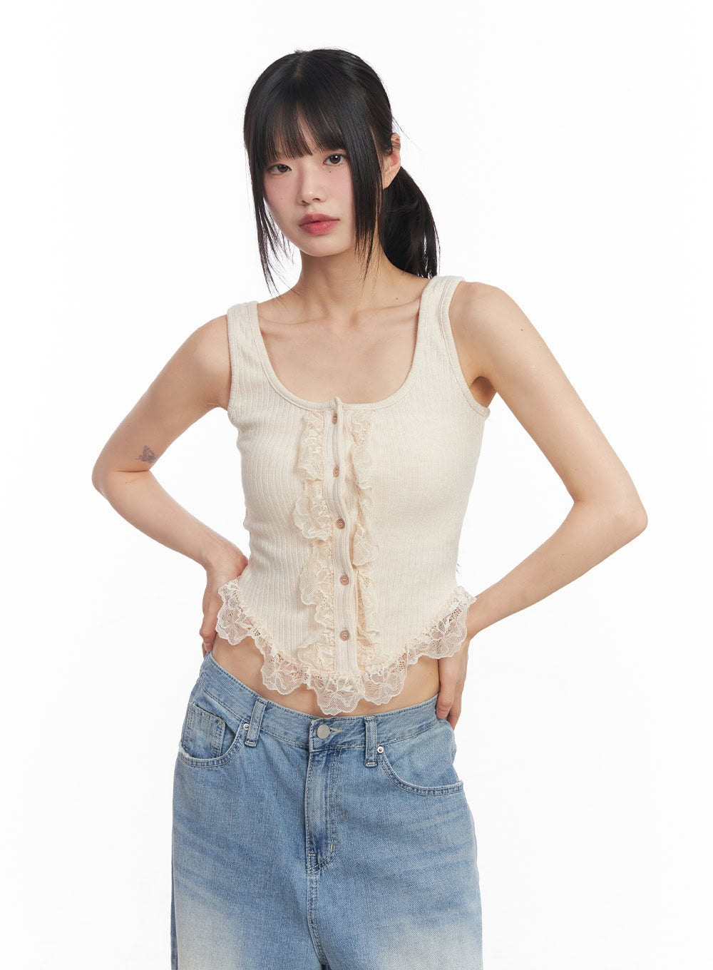 Lace Buttoned Crop Tank Top CY512