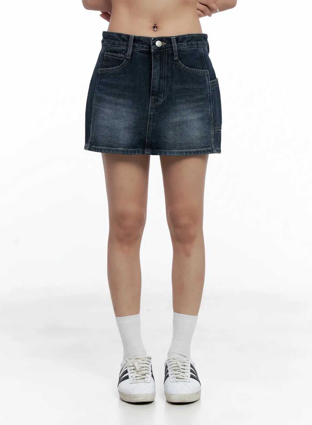 Vintage-Wash Denim Mini Skirt CL511