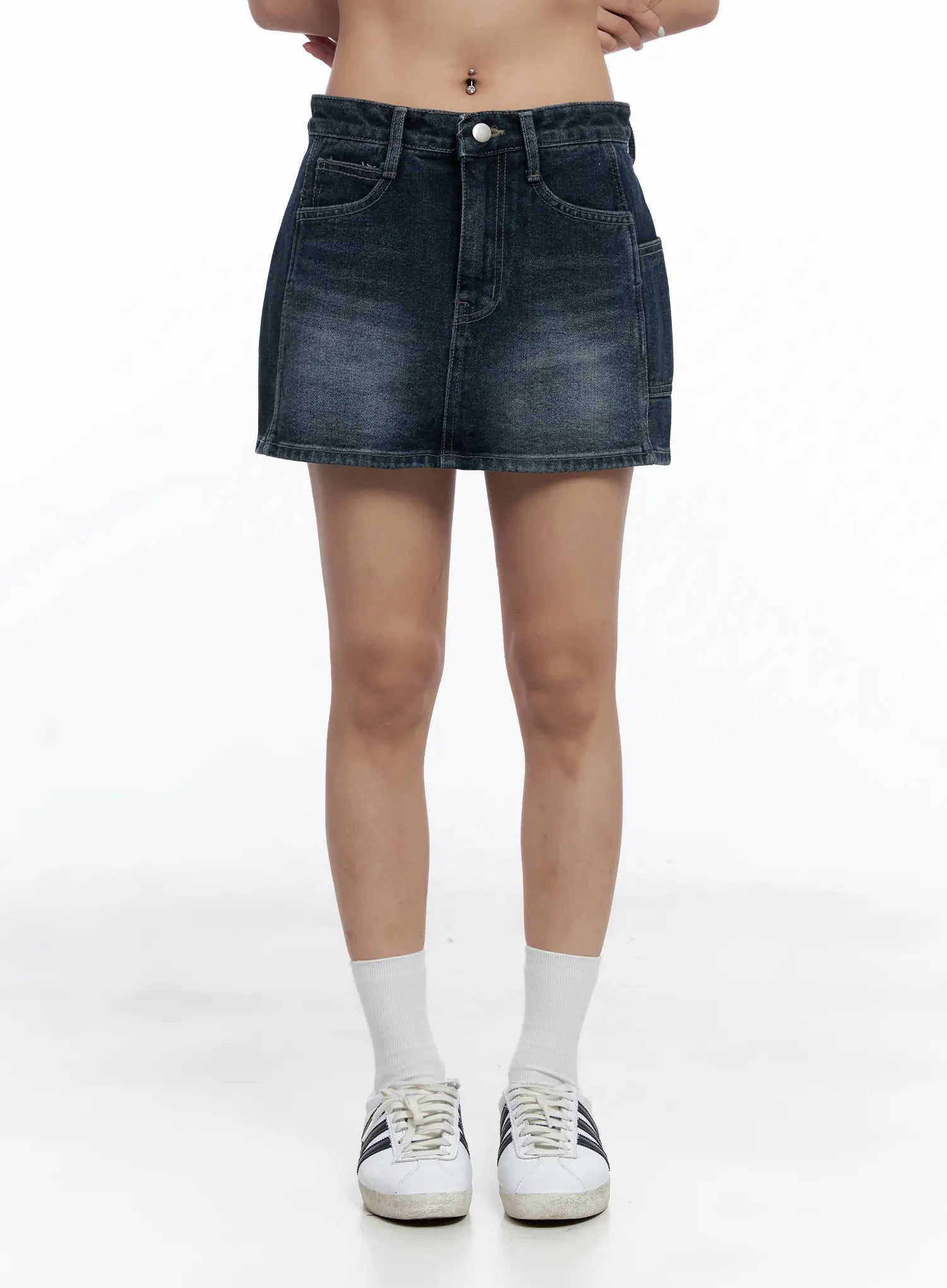 Vintage-Wash Denim Mini Skirt CL511