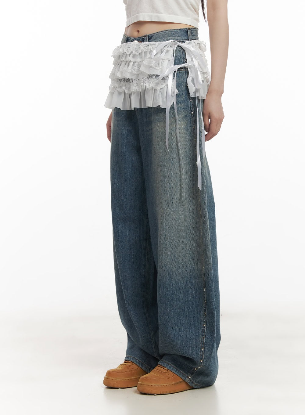 Ribboned Frill Lace Layering Mini Skirt CF519