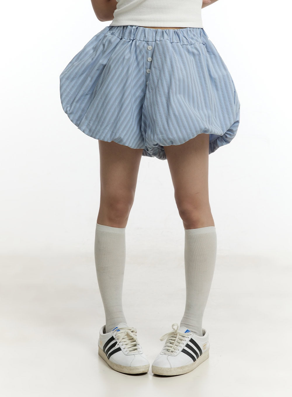 Striped Cotton Balloon-Fit Shorts CY505