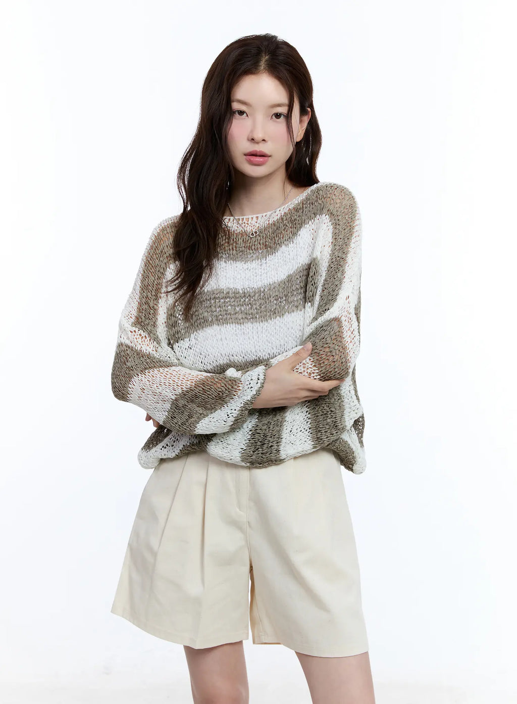 Sheer Striped Loose-Fit Sweater CU513