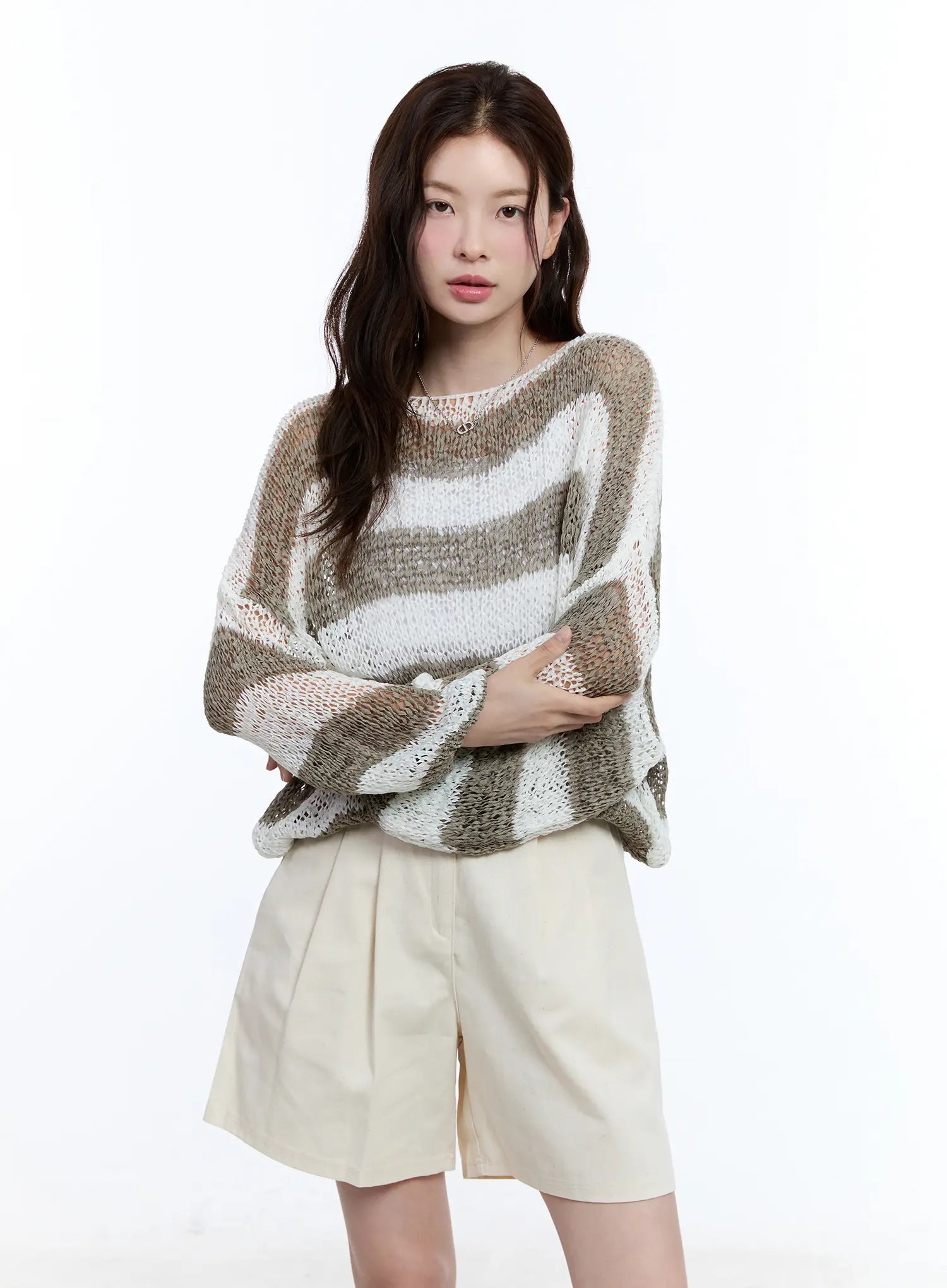 Sheer Striped Loose-Fit Sweater CU513