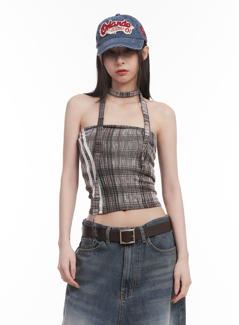 Checkered Tube Top & Scarf Set CM517