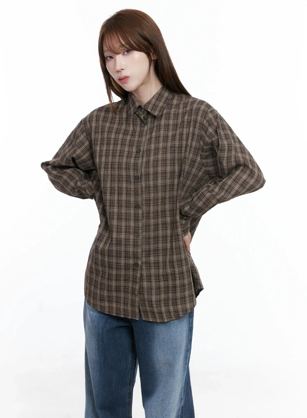 Oversized Plaid Button-Up Shirt CS501