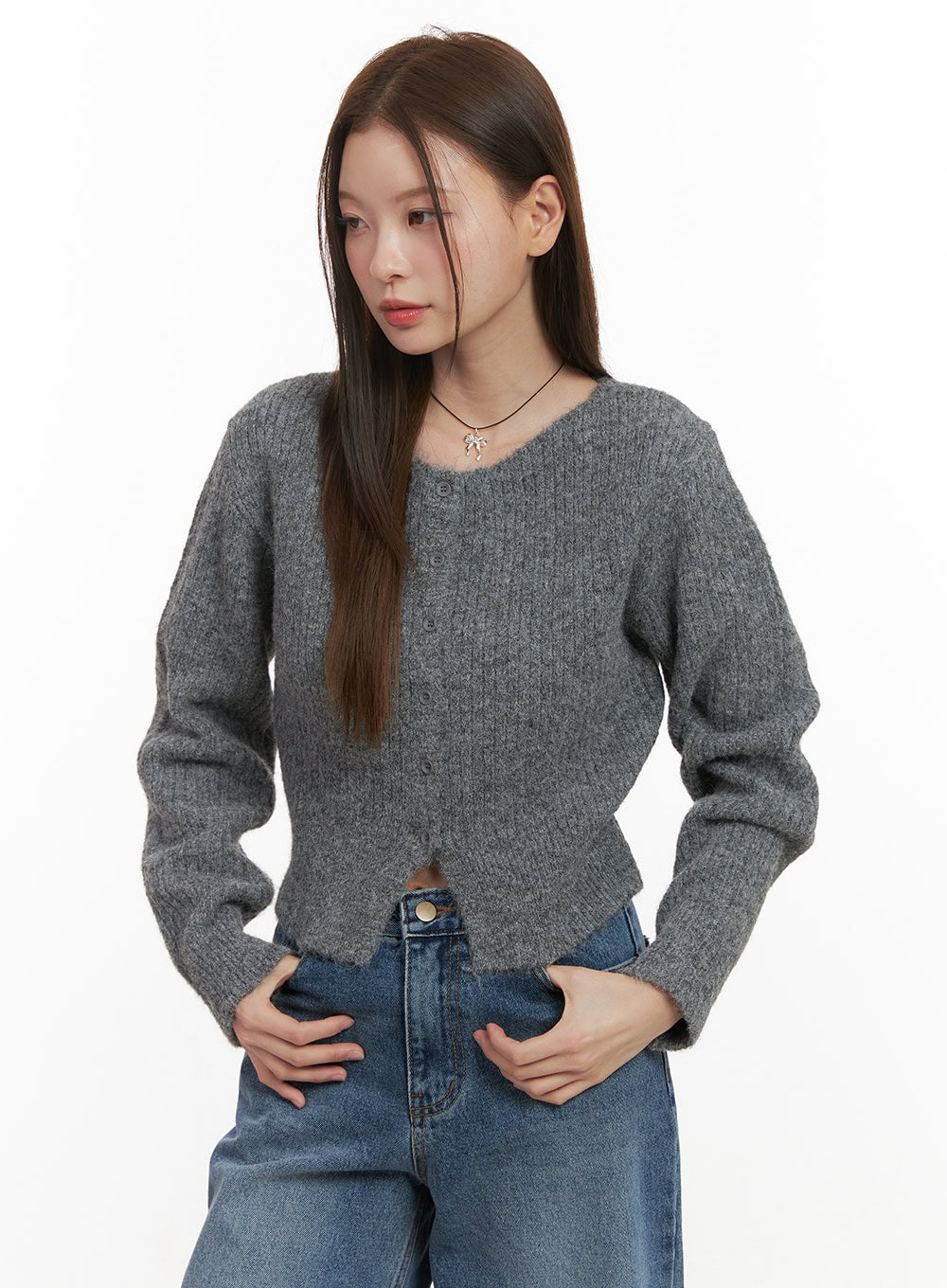 Wool Blend Button-Up Crop Sweater OD417