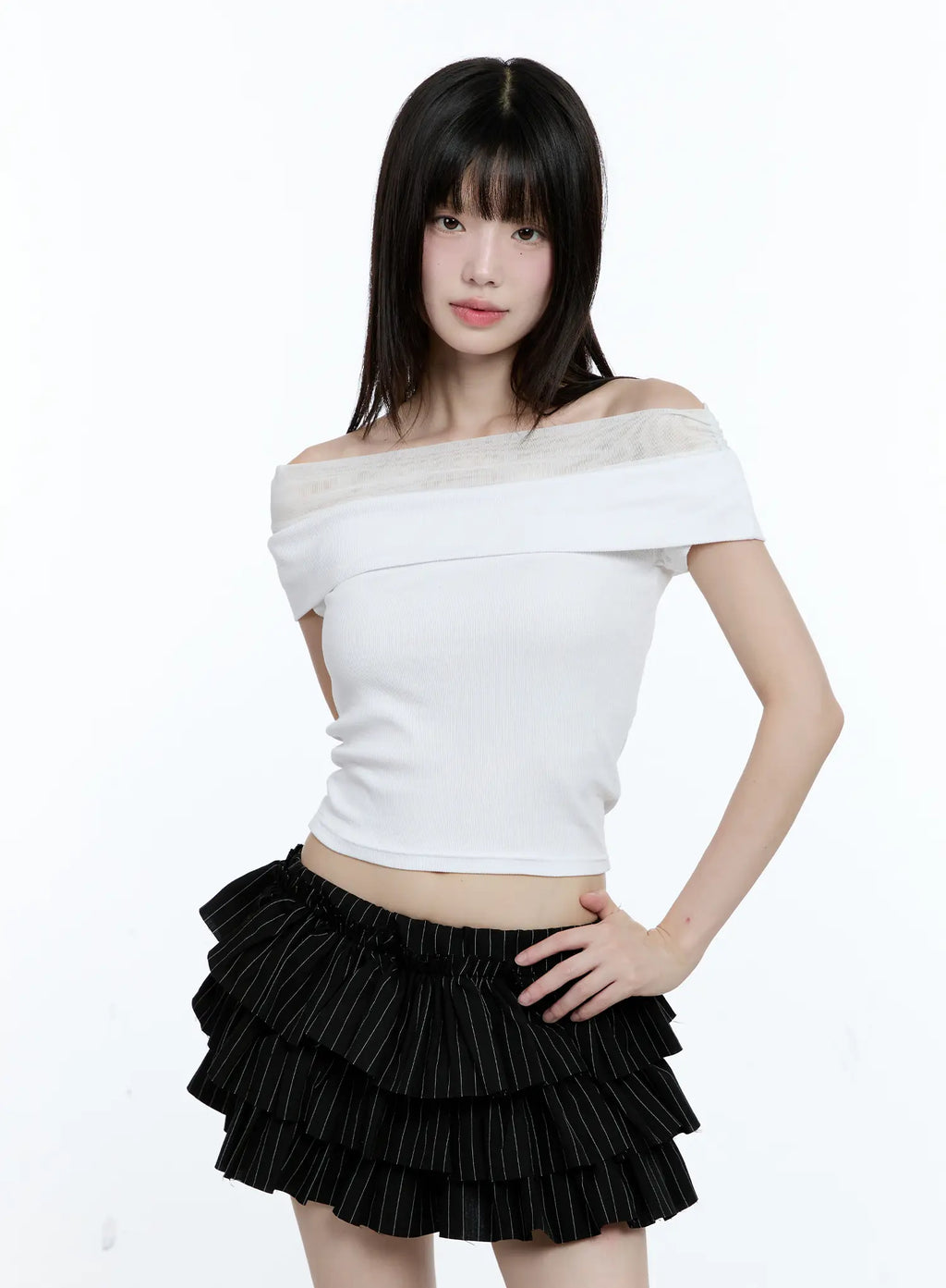 Off-Shoulder Ribbed Knit Top CG507