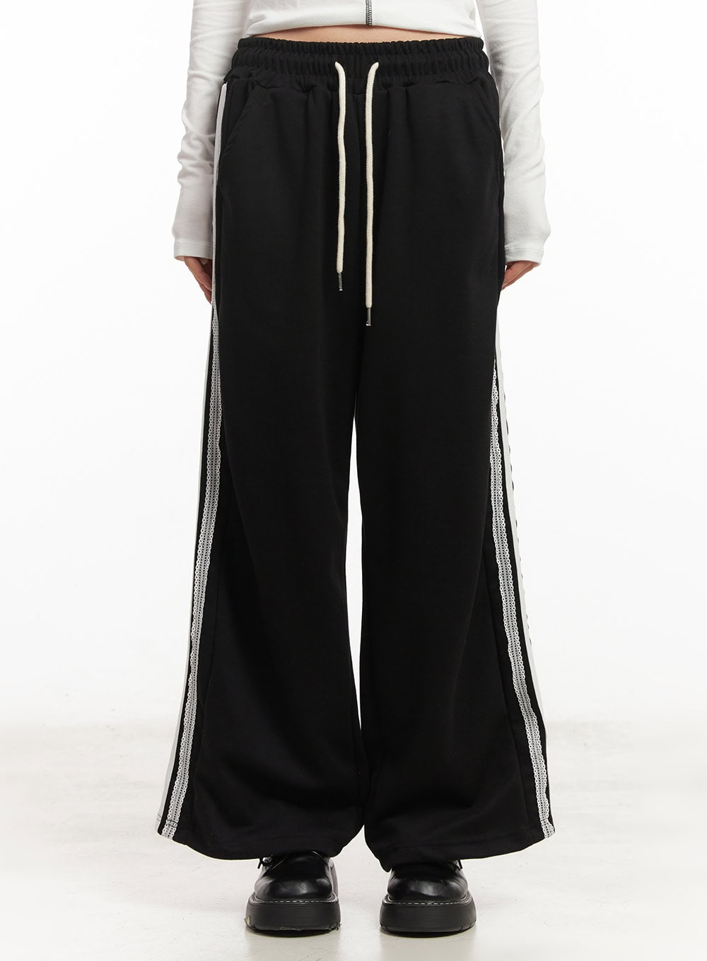 Lace Trim Striped Sweatpants CM504