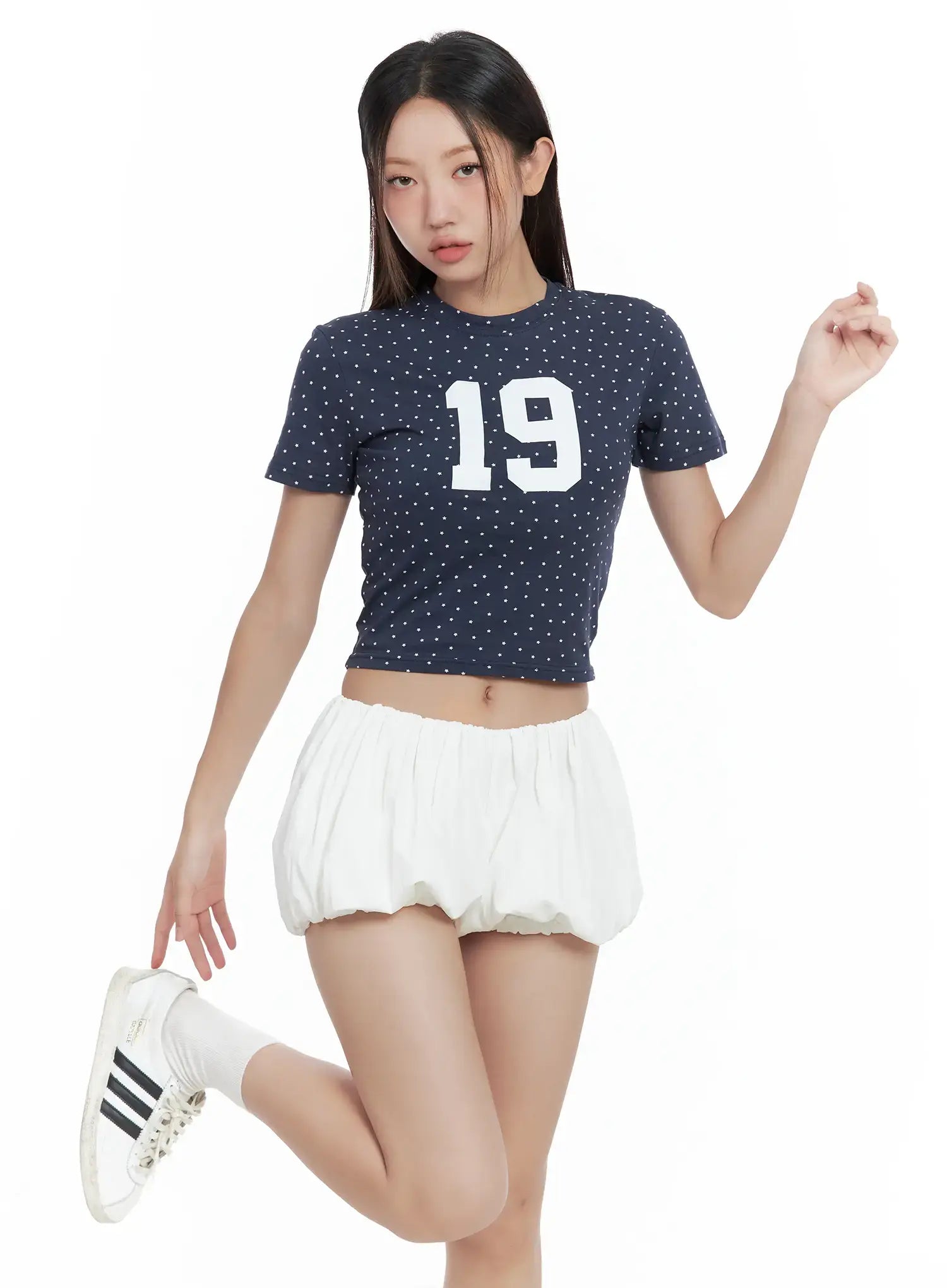 Polka Dot Graphic Crop Tee CL509