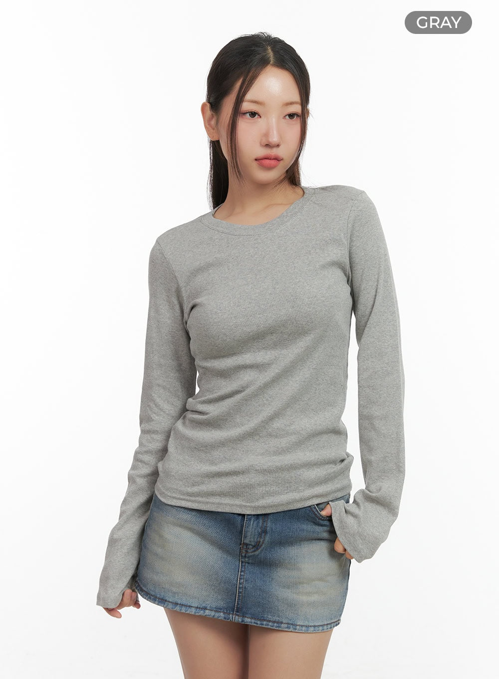 Soft Round Neck Long Sleeve Tee CO417