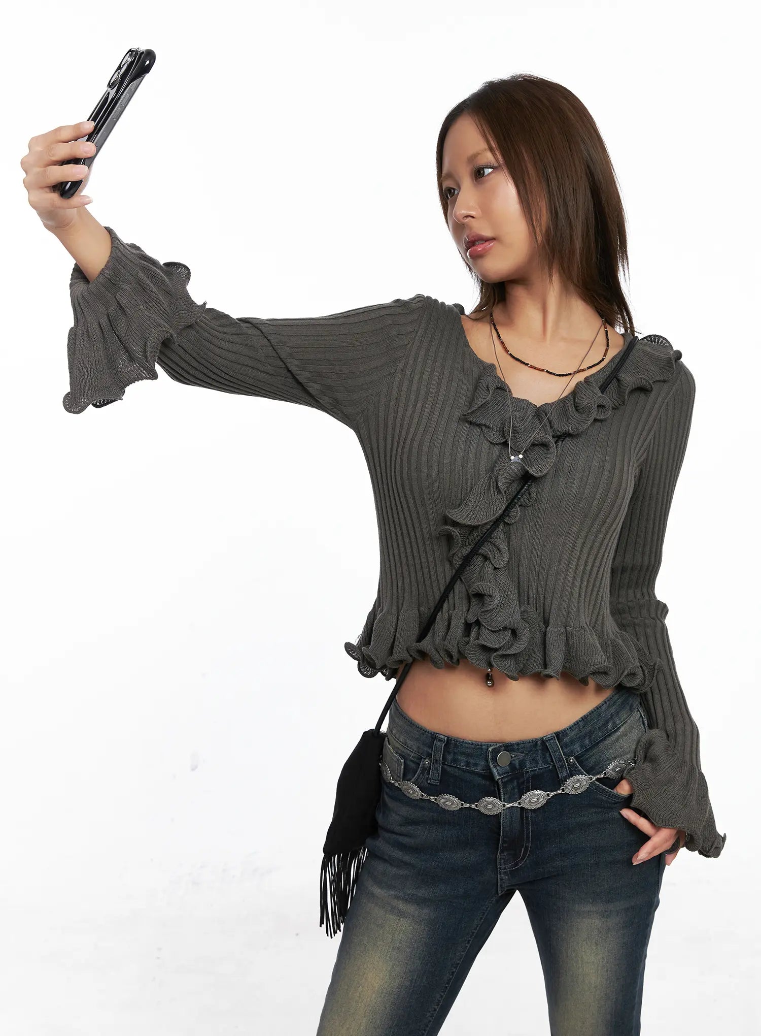 Ruffle Trim Slim-Fit Cardigan CO510