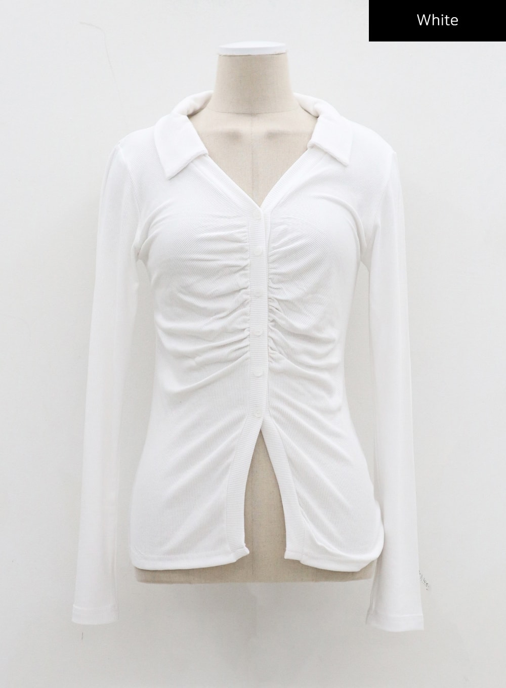 Ruffle Bust Button V-Neck Top CJ325