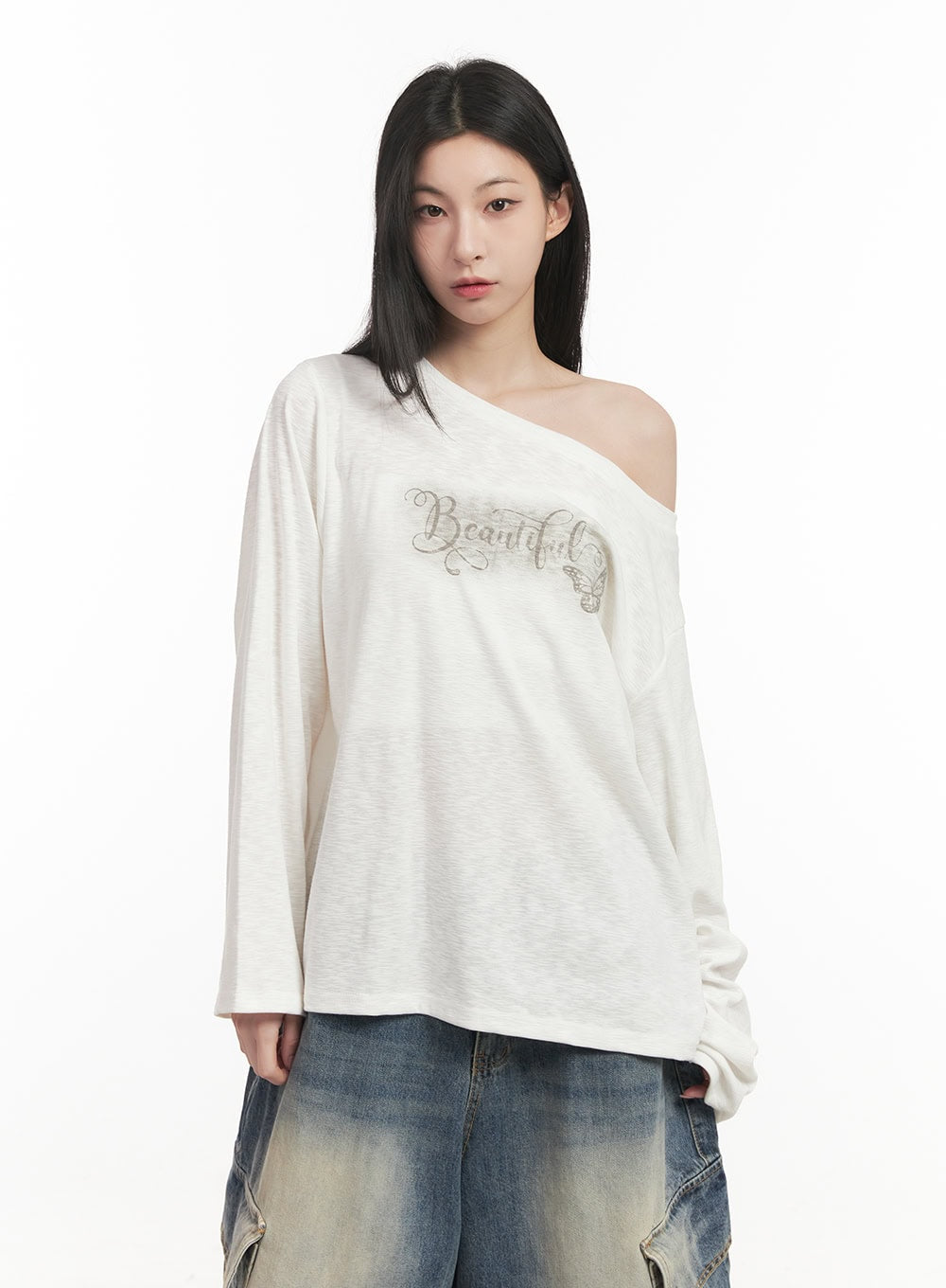 Loose-Fit Graphic One-Shoulder Top CF514