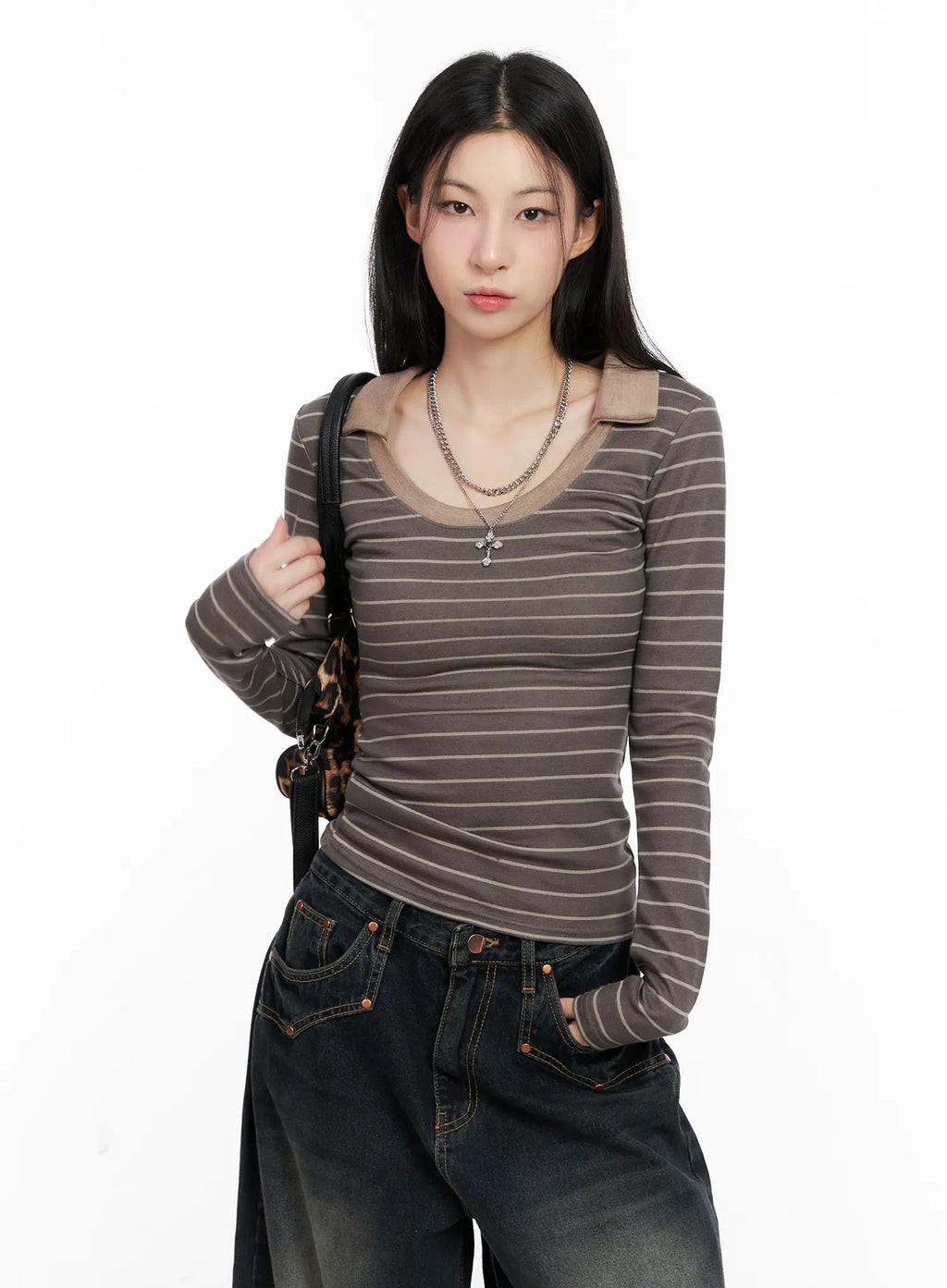 Striped Contrast Long-Sleeve Top CS504