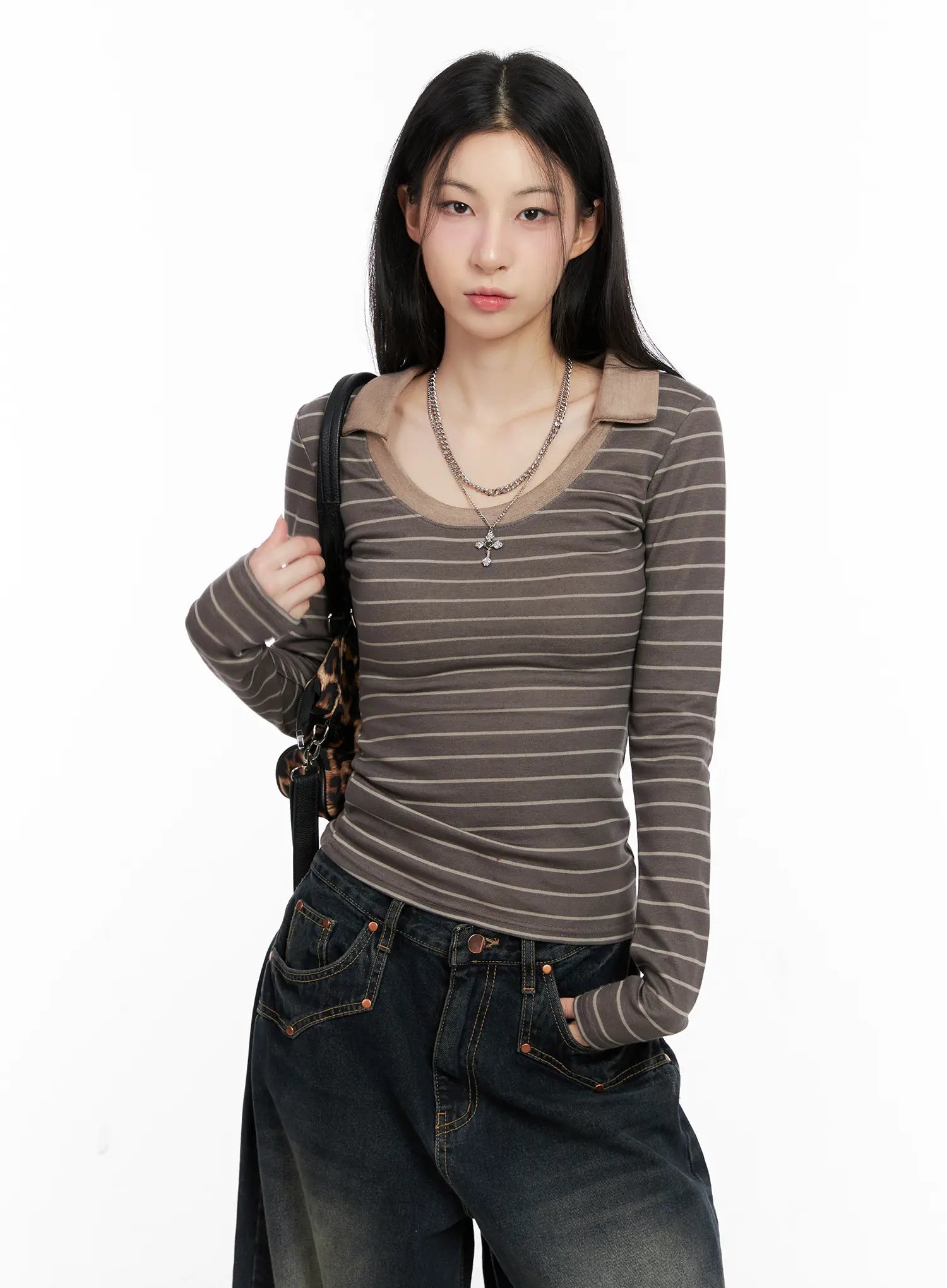 Striped Contrast Long-Sleeve Top CS504