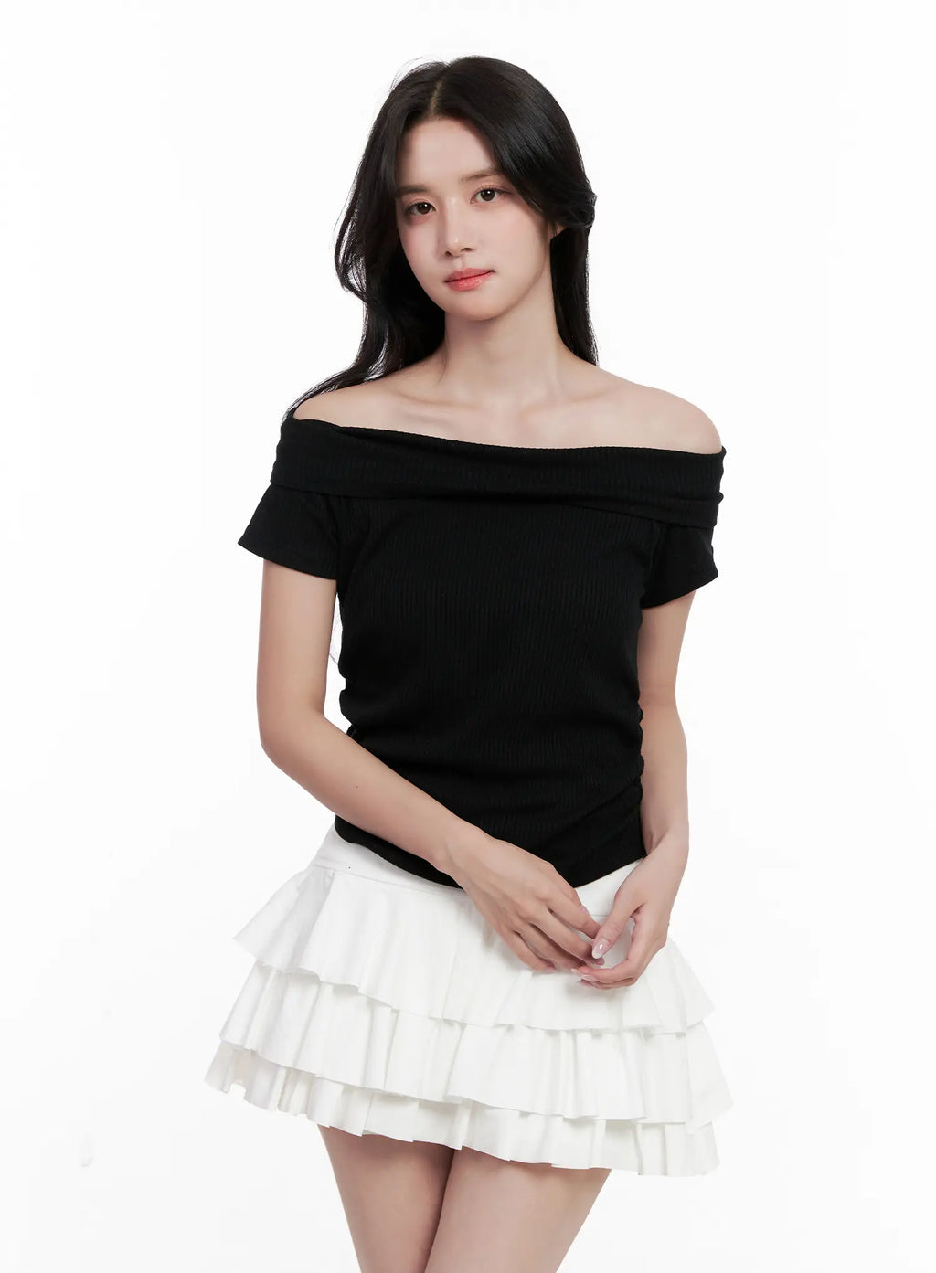 Off-Shoulder Ribbed Tee CL515
