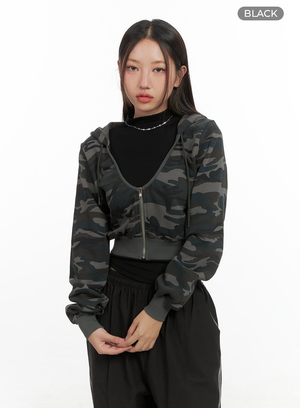 Camo Cropped Hoodie Zip-up CO402