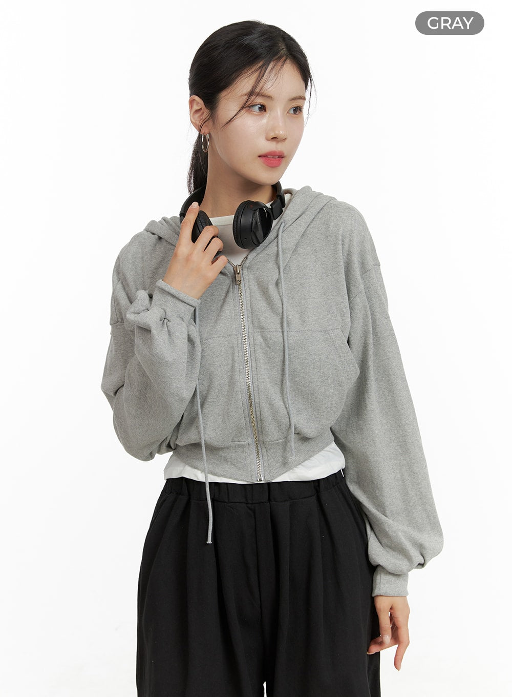 Zip-Up Crop Hoodie Sweatshirt OA419