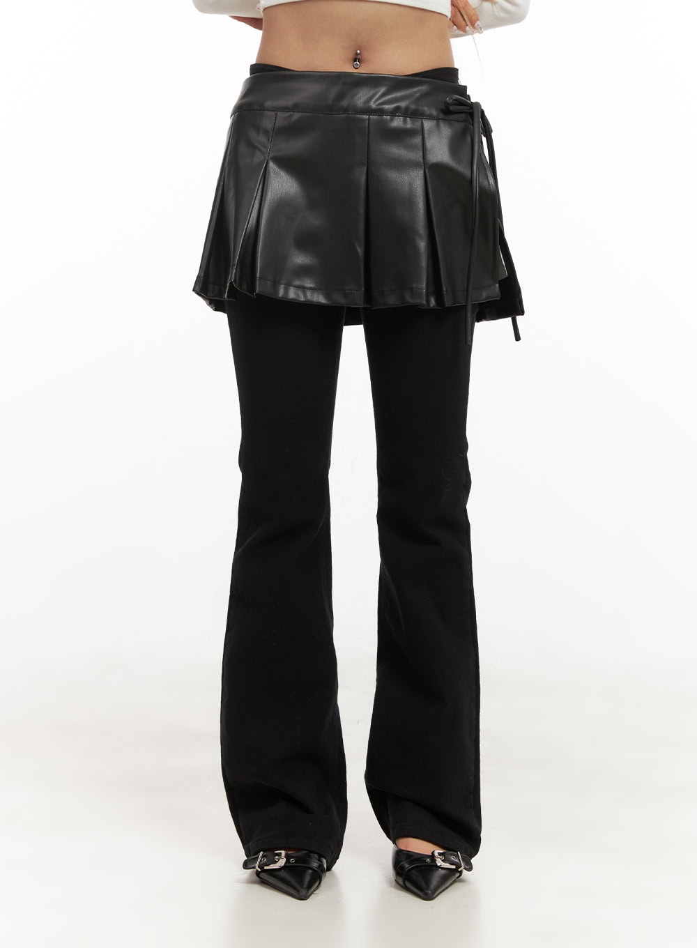 Faux Leather Pleated Wrap Mini Skirt CJ508