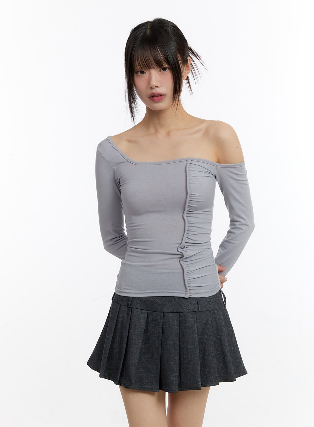 Shirred One-Shoulder Long-Sleeve Top CA508