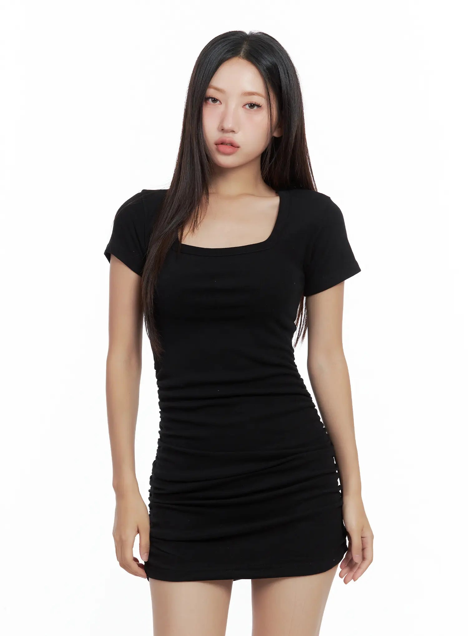 Shirred Square-Neck Mini Dress CL508