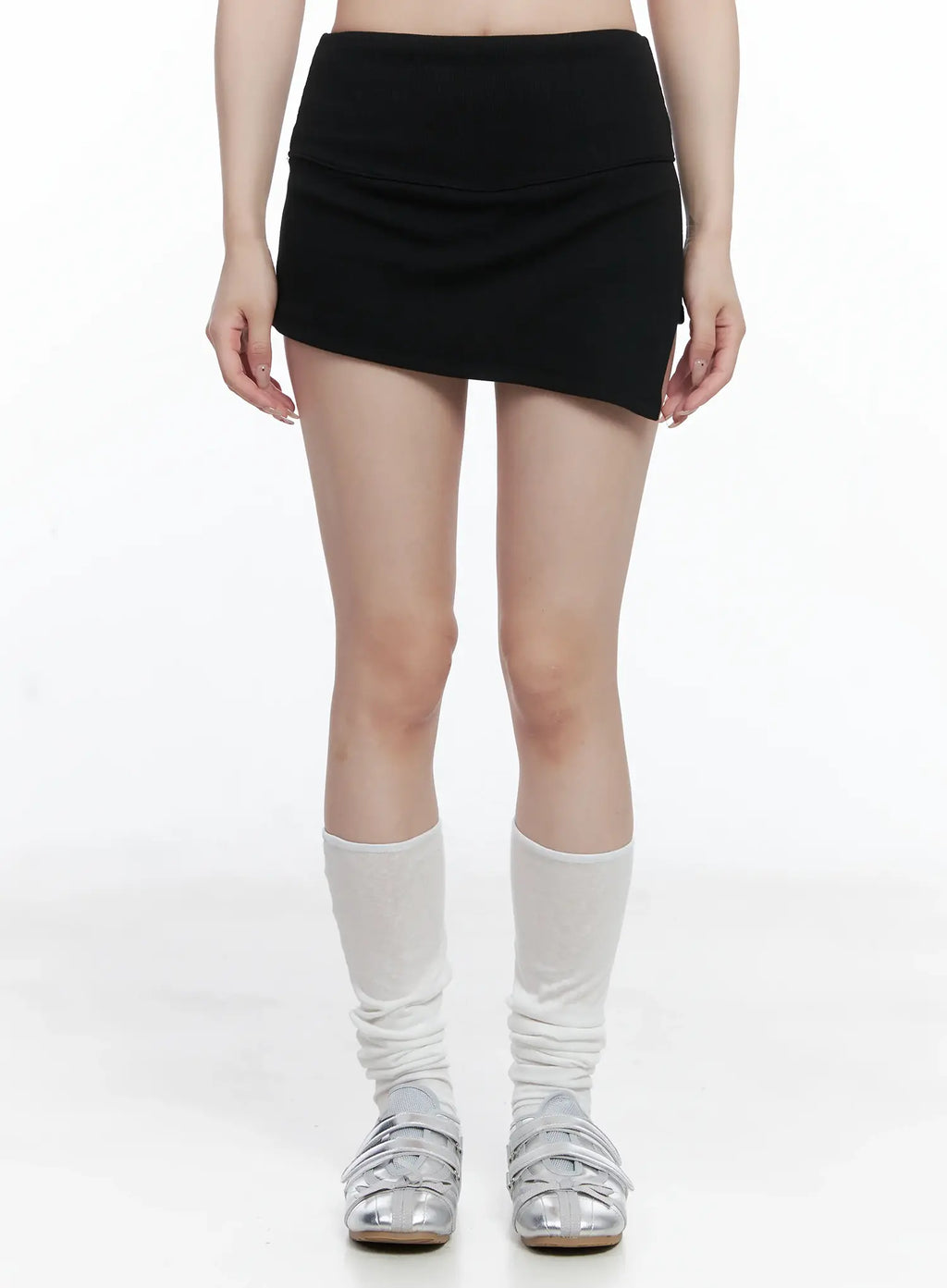 Asymmetric Slit Ribbed Mini Skirt CS501