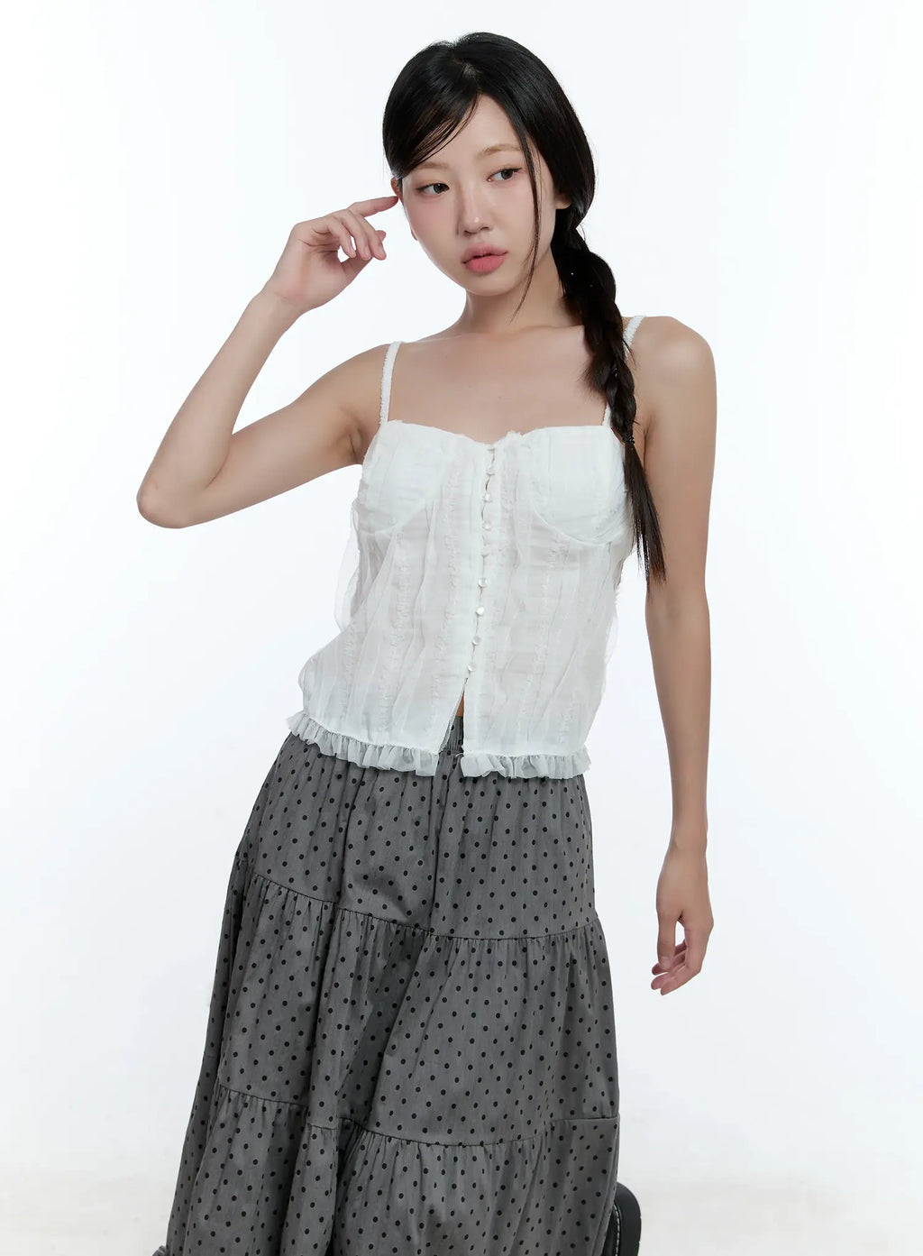 Buttoned Lace Cami Top CU526