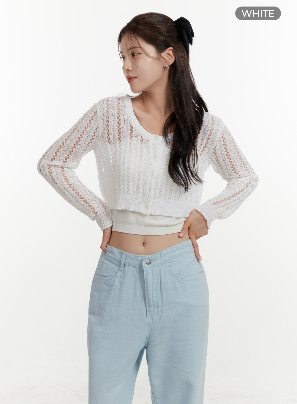 Hollow Out Cropped Cardigan OY409