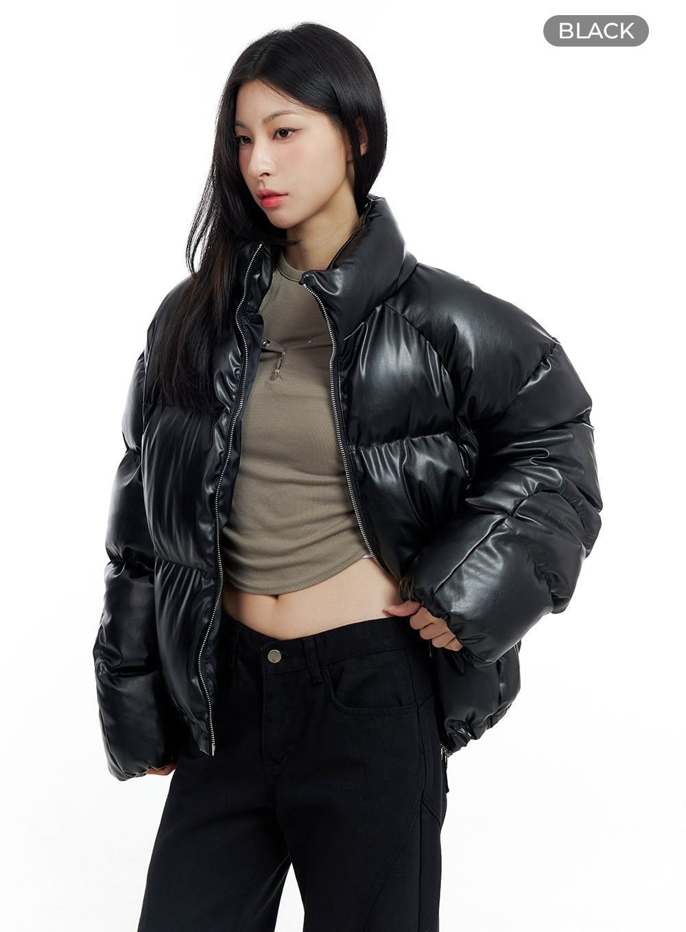 Faux Leather Puffer Jacket CO425