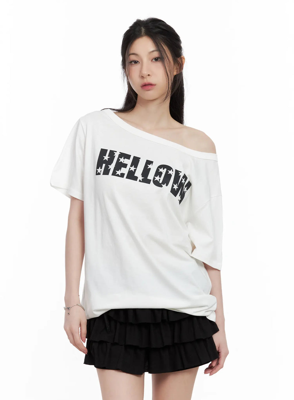 Graphic Off-Shoulder Oversized Tee CL501