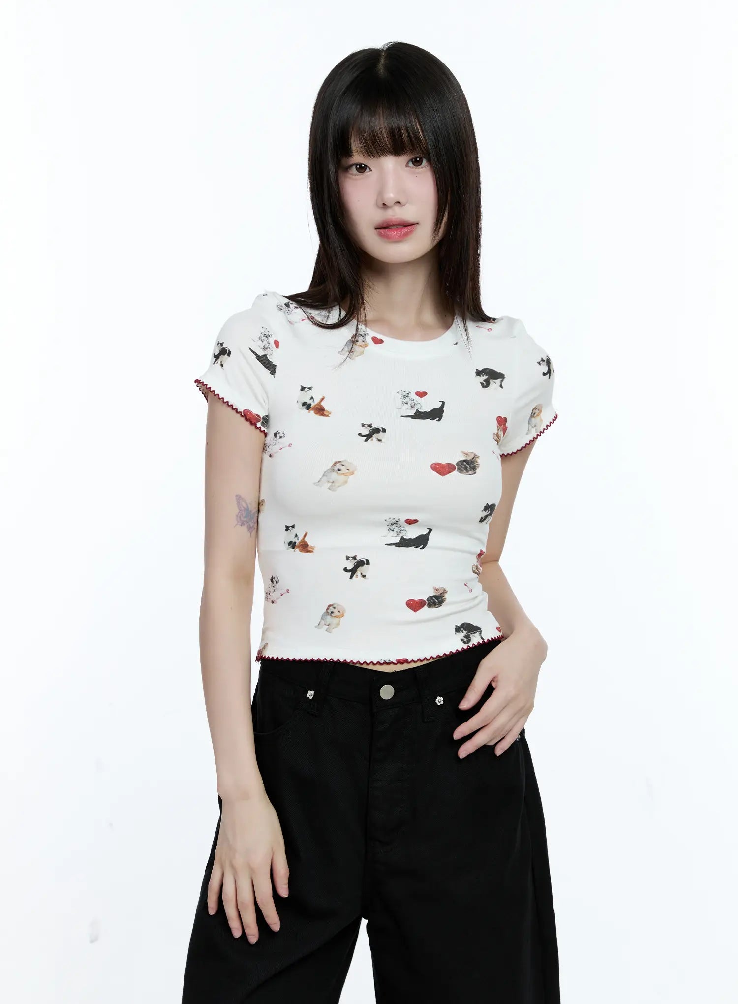 Puppy Lace-Trim Cropped Tee CG511