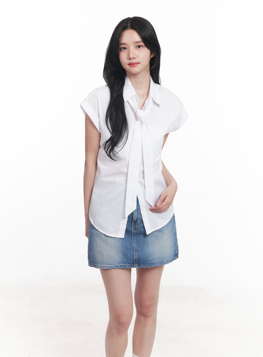 Collared Blouse Top Neck-Tie Set CY523