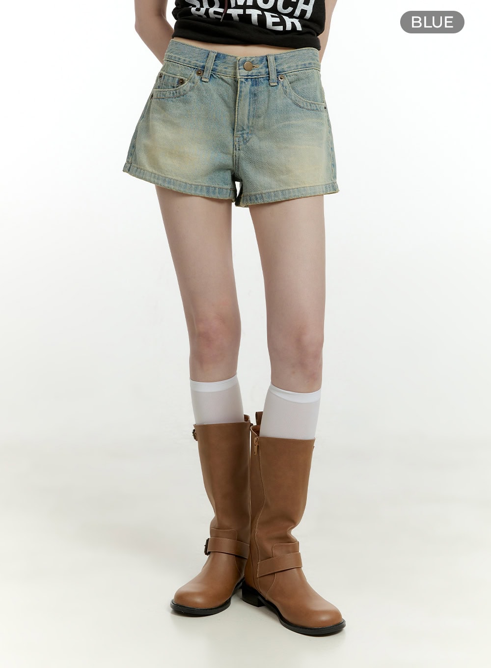 Washed Denim Low Rise Shorts CL426