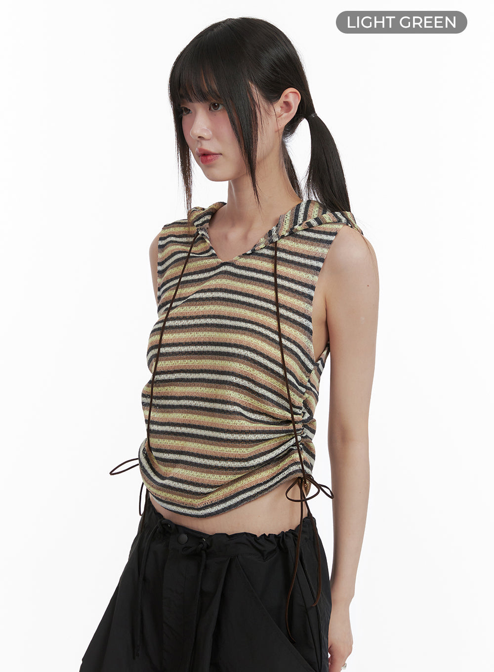 Striped Sleeveless Hoodie CA418