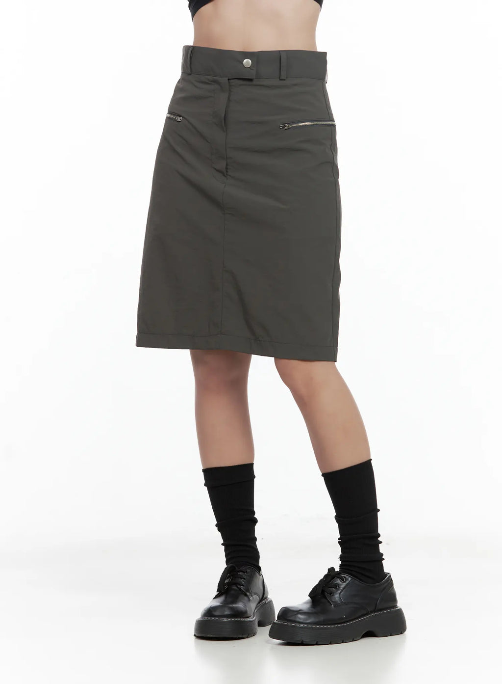 Nylon Zip Midi Skirt CL509