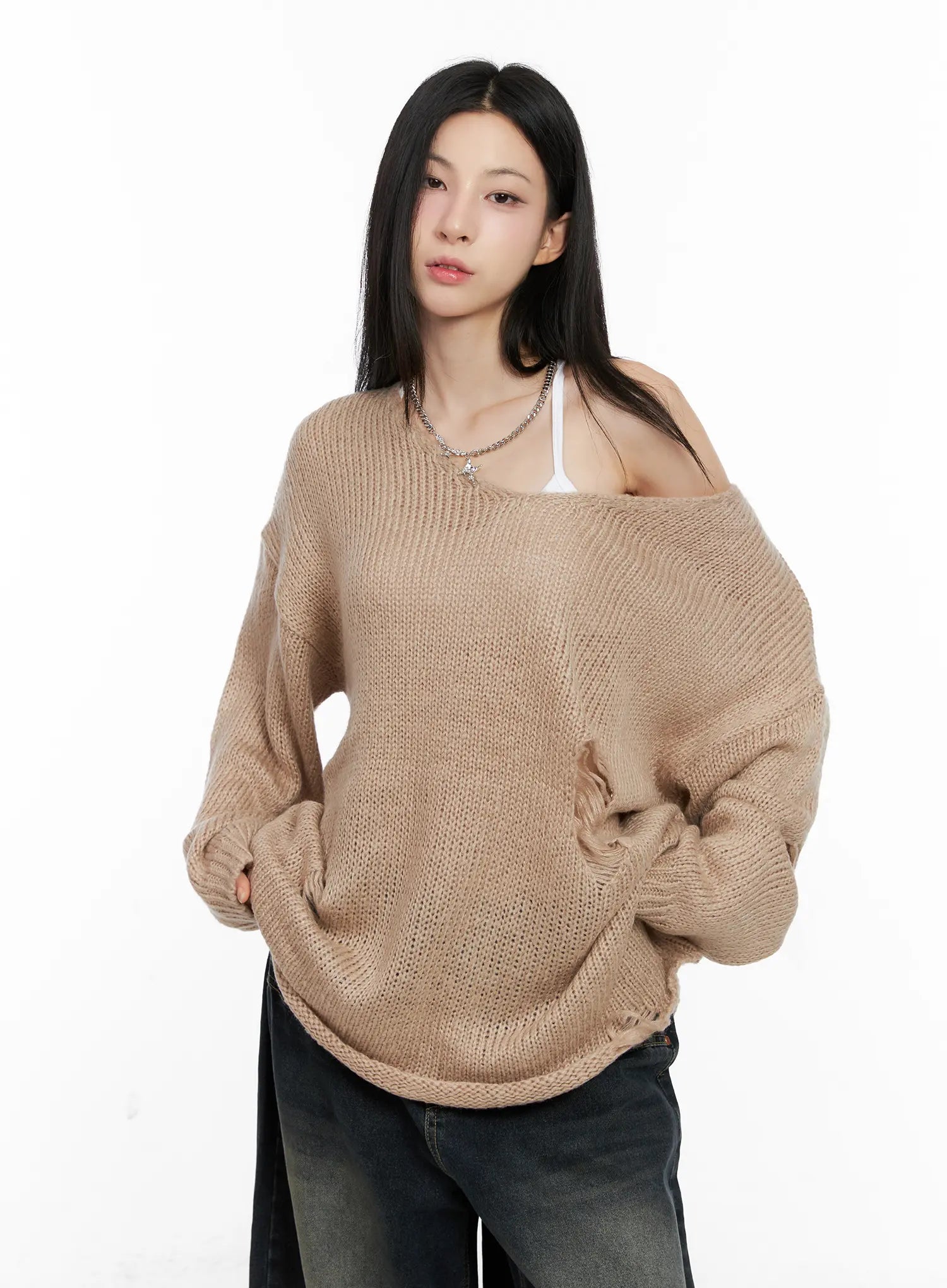 Distressed Loose Knit Sweater CG522