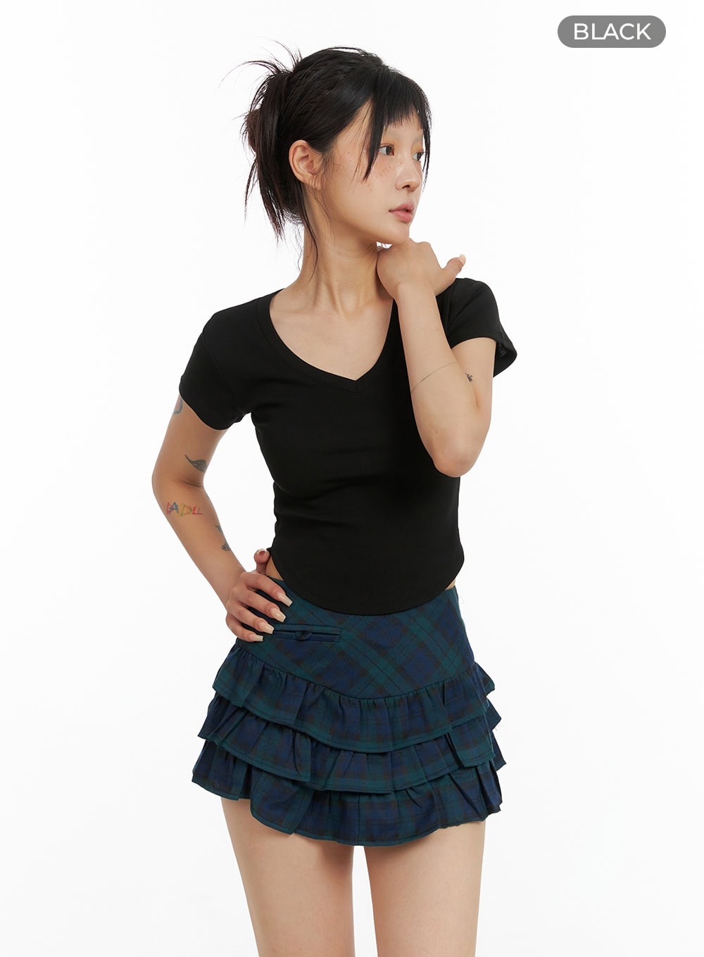 V-Neck Shirred Crop Tee CL415