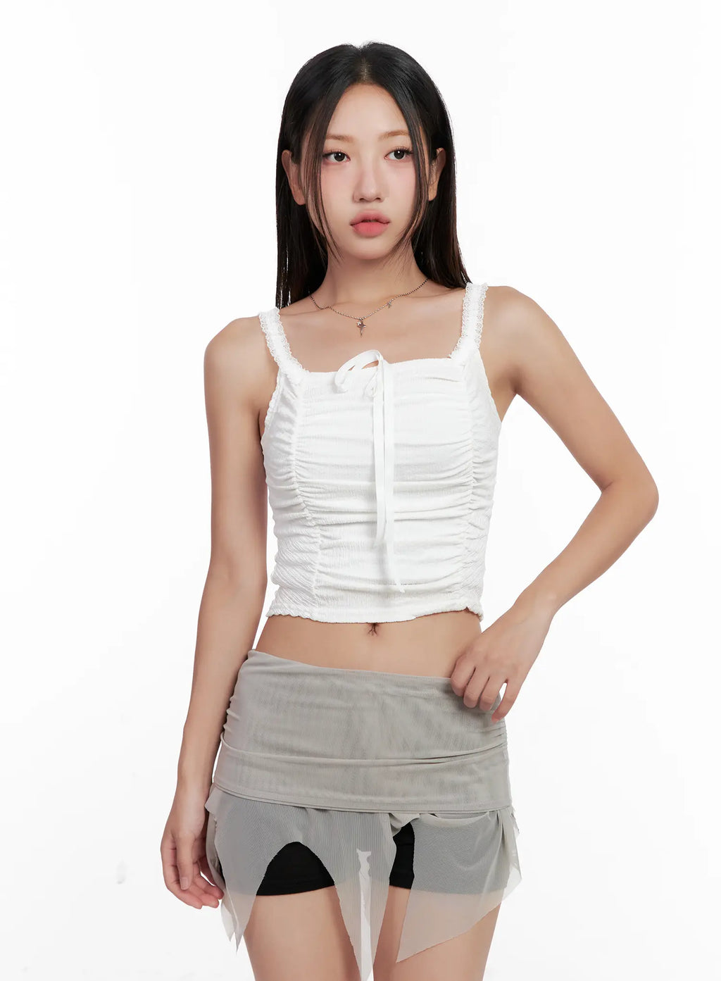 Lace Shirred Cropped Tank CL518