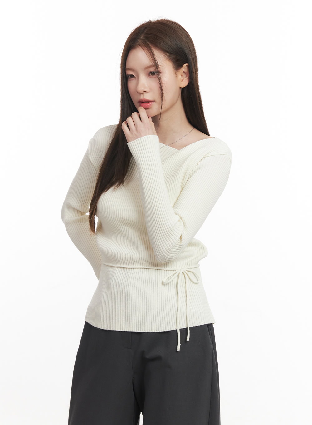Asymmetric Ribbed Slim-Fit Sweater CA502