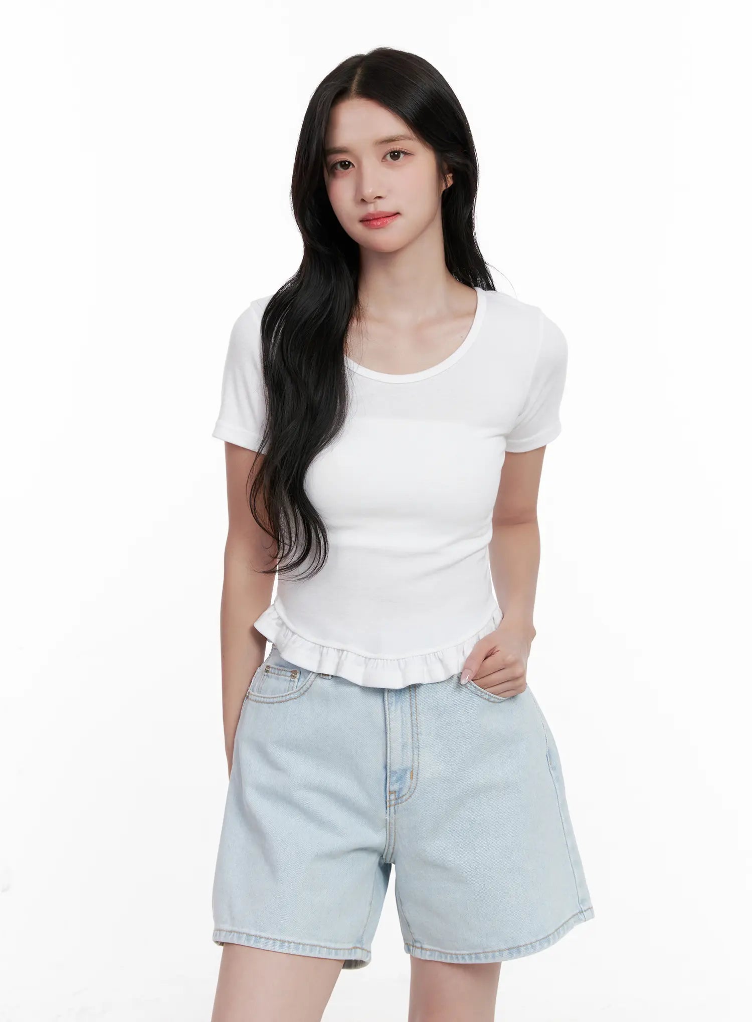 Ruffle Scoop-Neck Top CL516