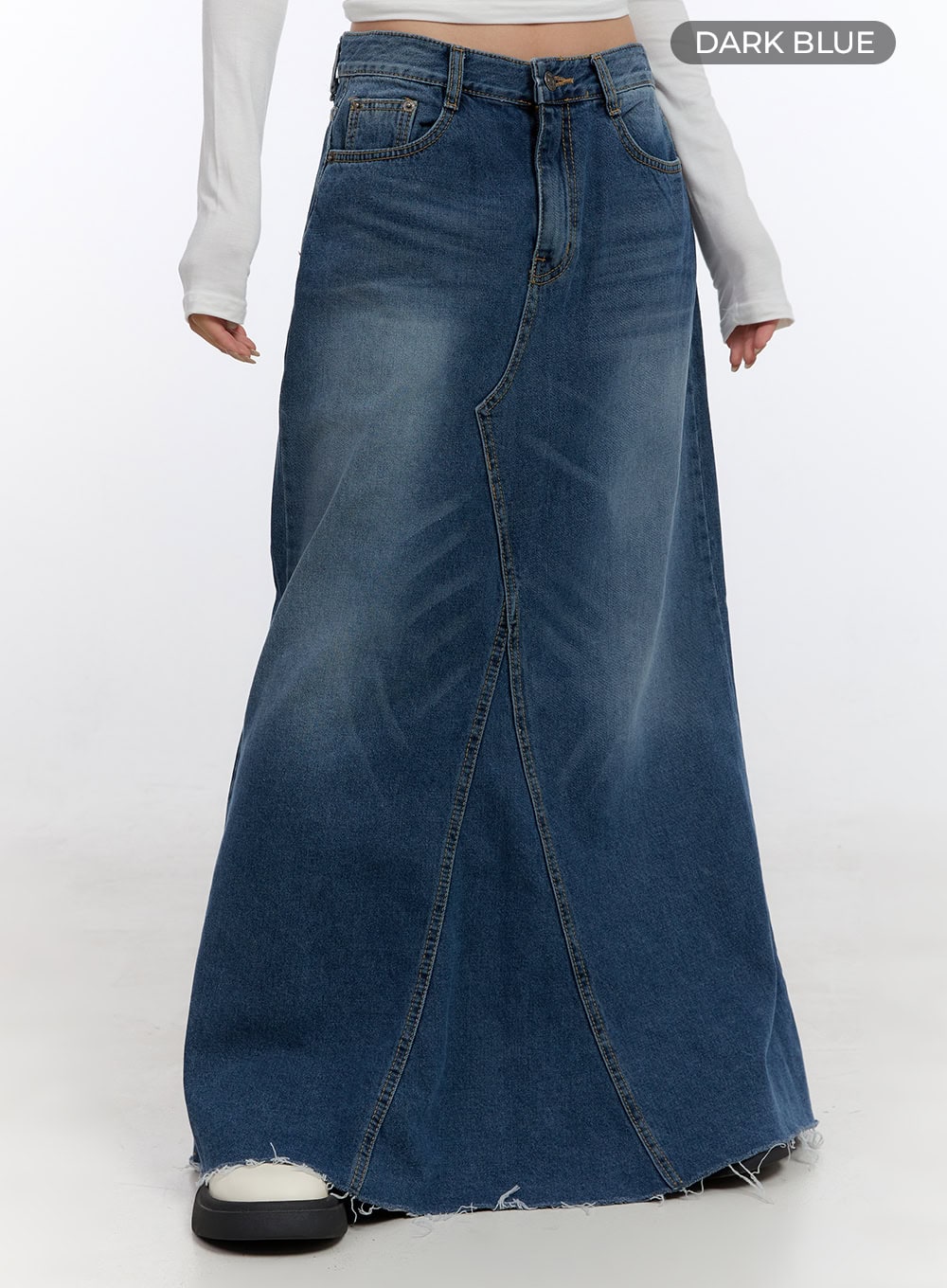 Destroyed Washed Denim Maxi Skirt CO419
