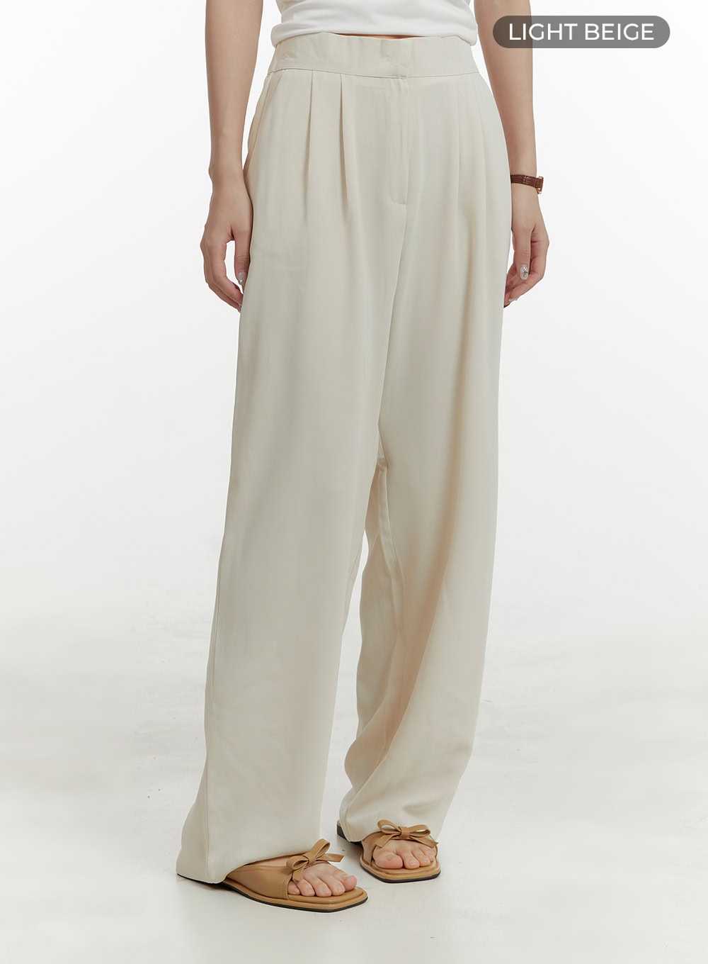 Pintuck Solid Wide-Fit Trousers OY413