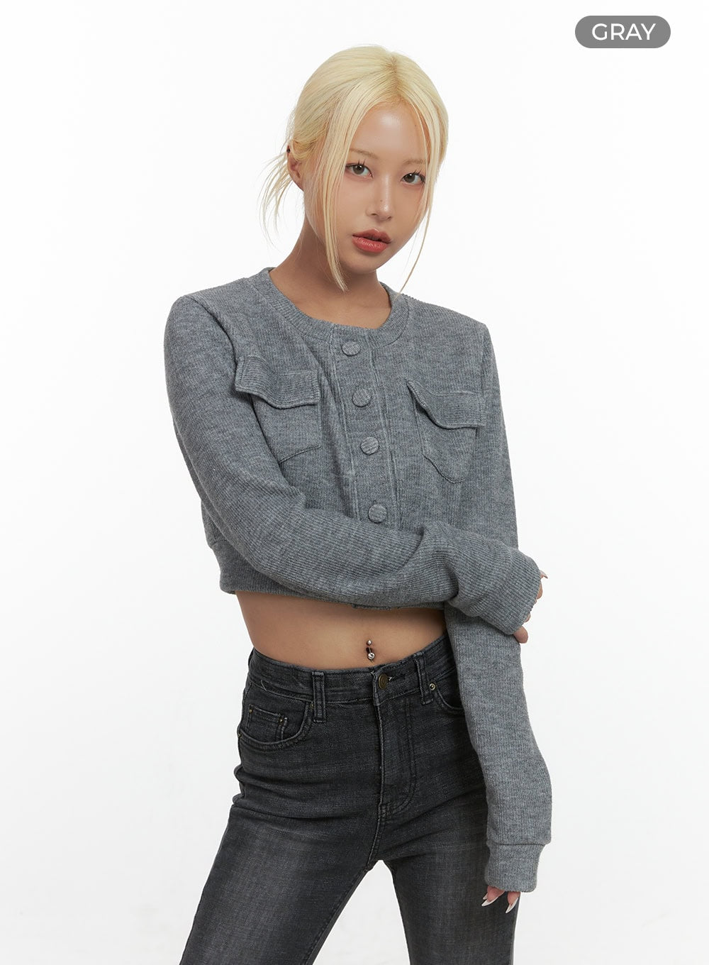 Classic Fit Button Pocket Crop Cardigan CS426