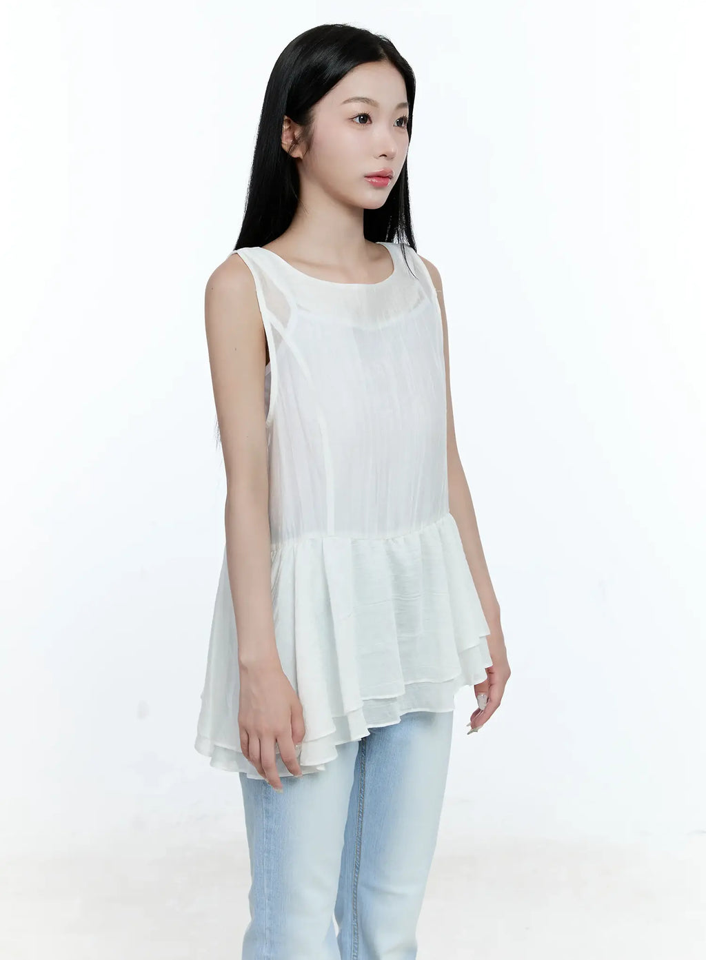 Asymmetric Ruffle Sleeveless Blouse CG513