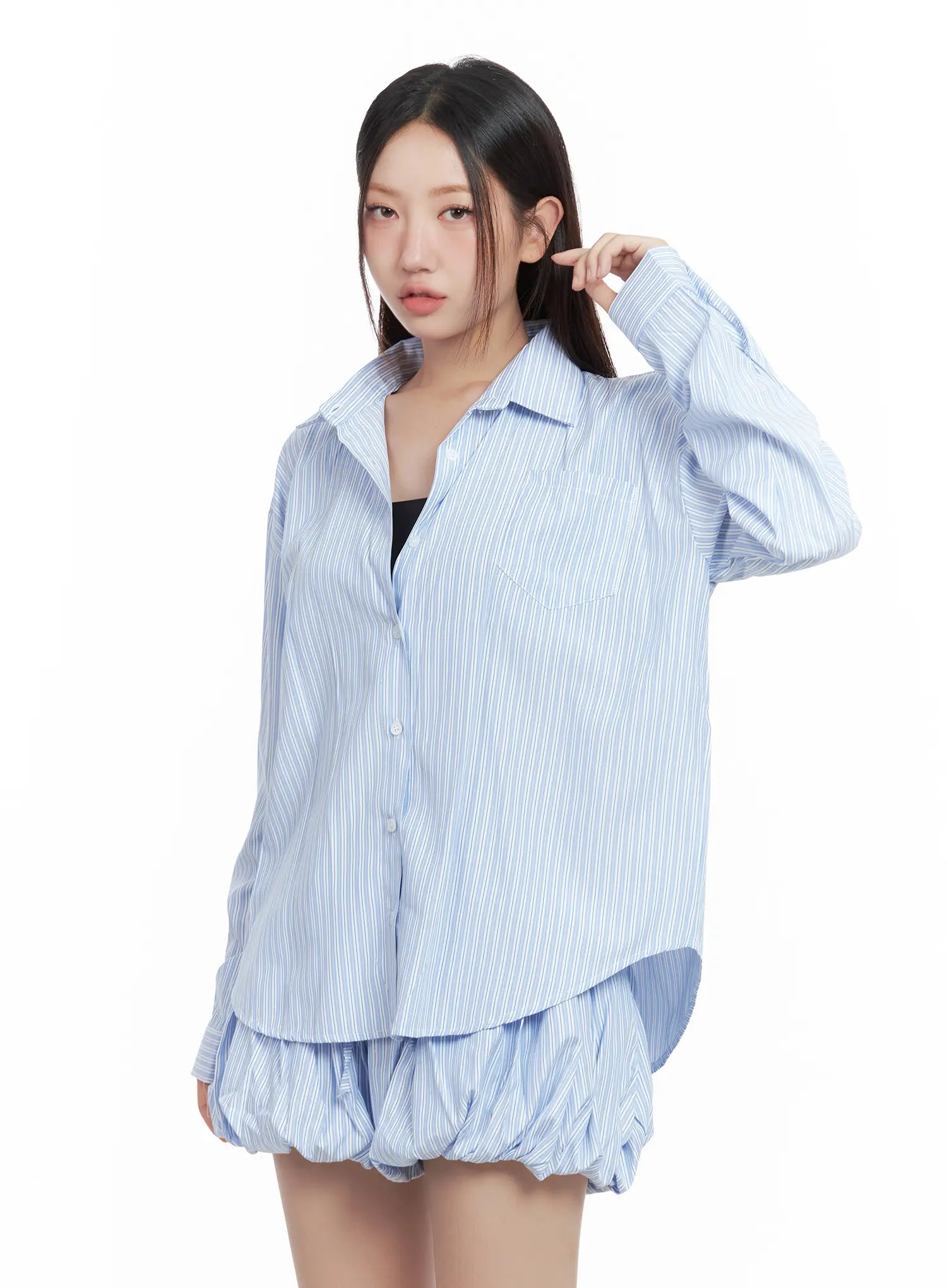 Striped Loose-Fit Button-Up Shirt CL509