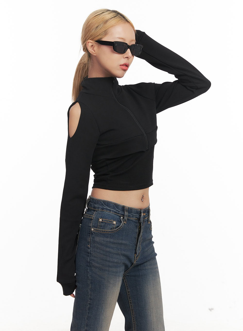 Zip-Up Cut-Out Bolero Top CM506