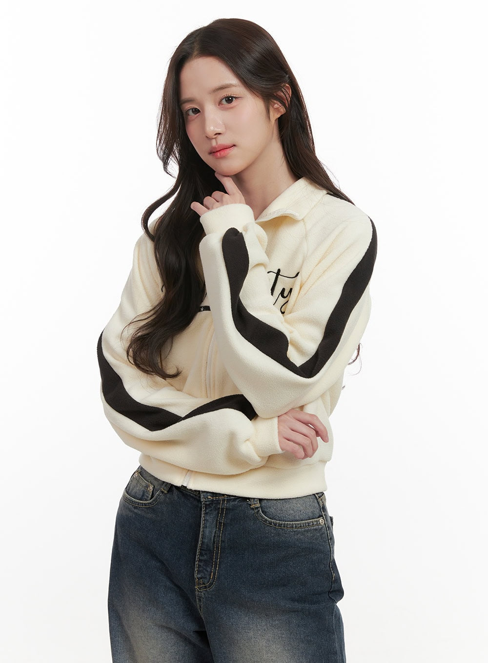 Fleece Lettering Zip Up Sweatshirt ON429